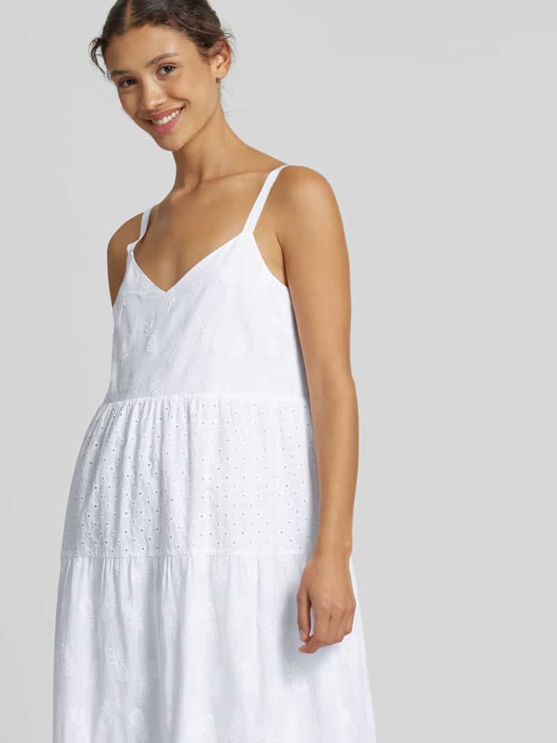 Marc Cain Midi-jurk met broderie anglaise en V-hals