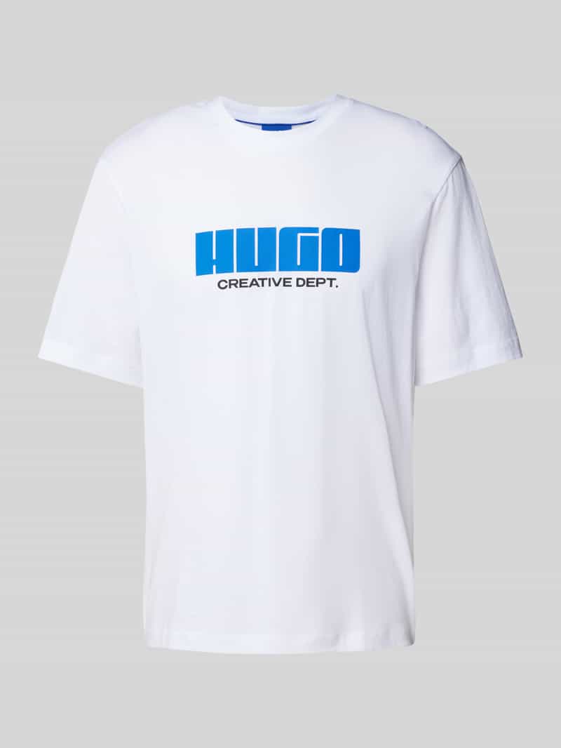 Hugo Blue T-shirt met labelprint model 'Newromi'