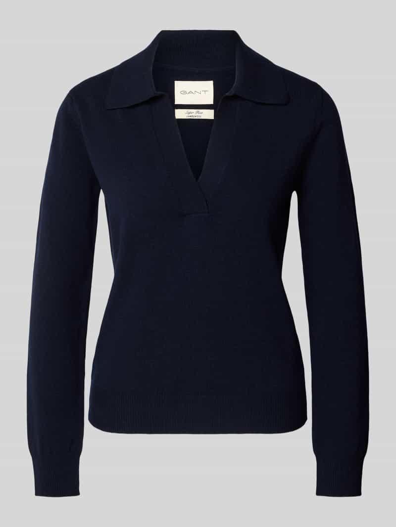 Gant Gebreide pullover van wol met platte kraag en V-hals