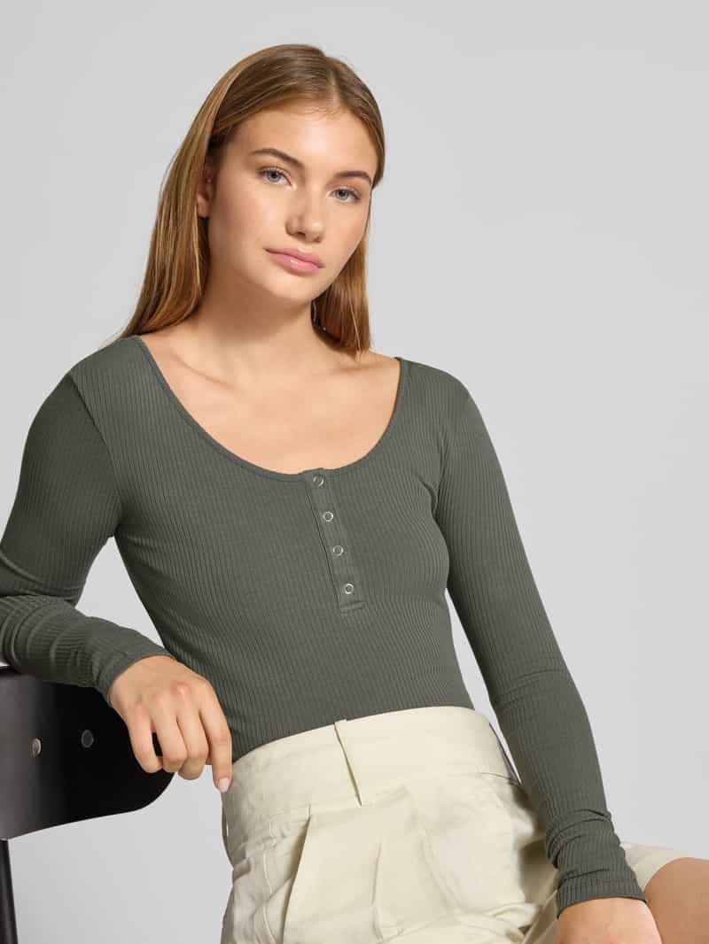 Pieces Slim fit shirt met lange mouwen van katoenmix model 'KITTE'
