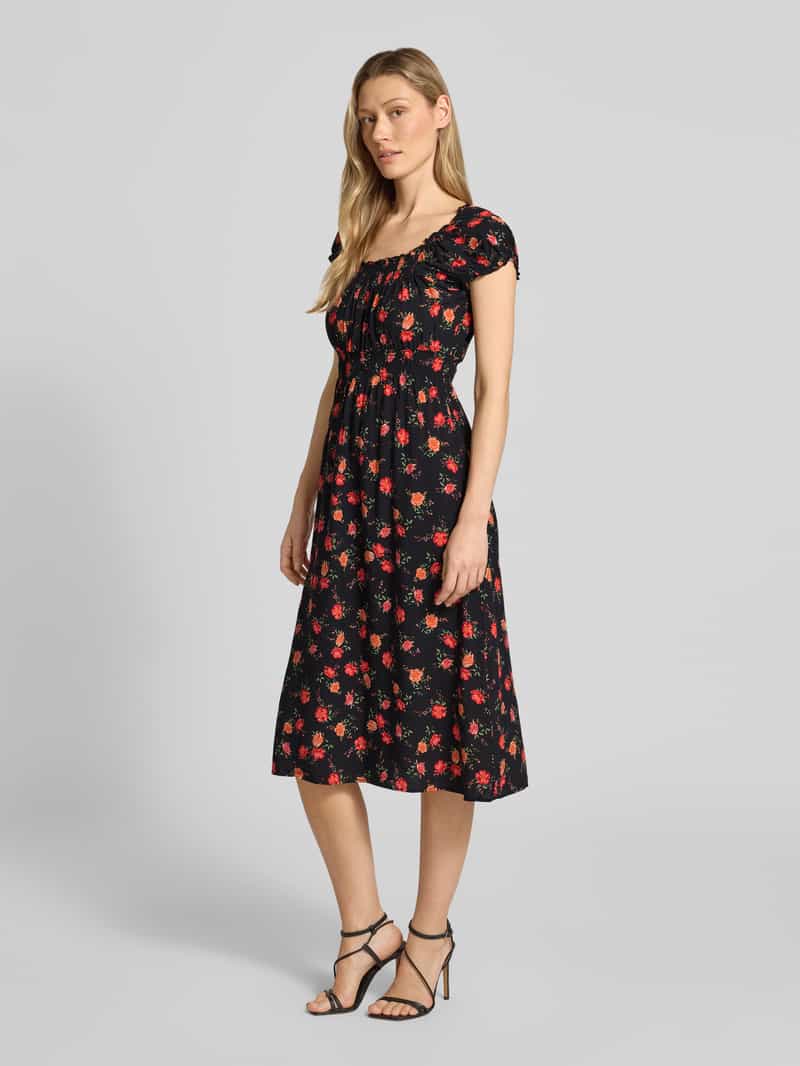 Apricot midi-jurk van viscose met vierkante hals zwart, foto 5