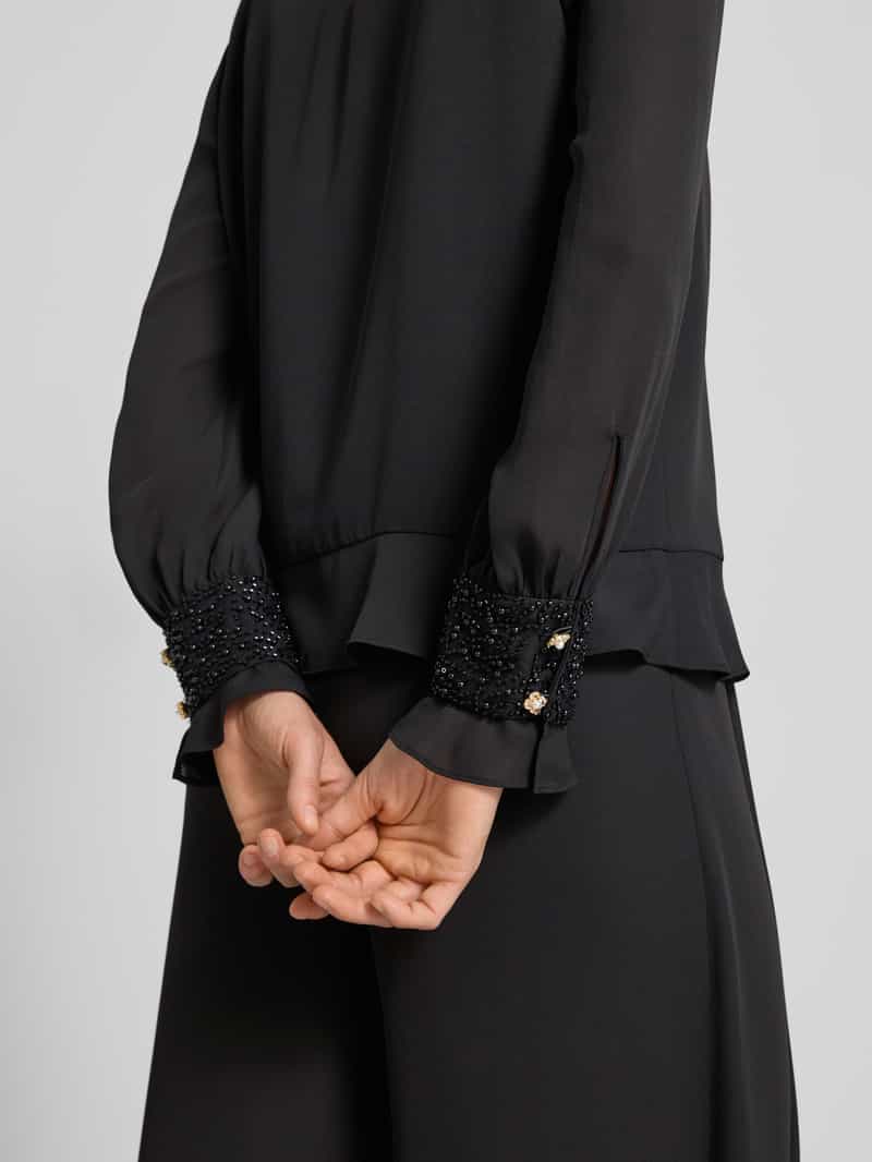 Marc Cain Regular fit blouse met kralen en ronde hals