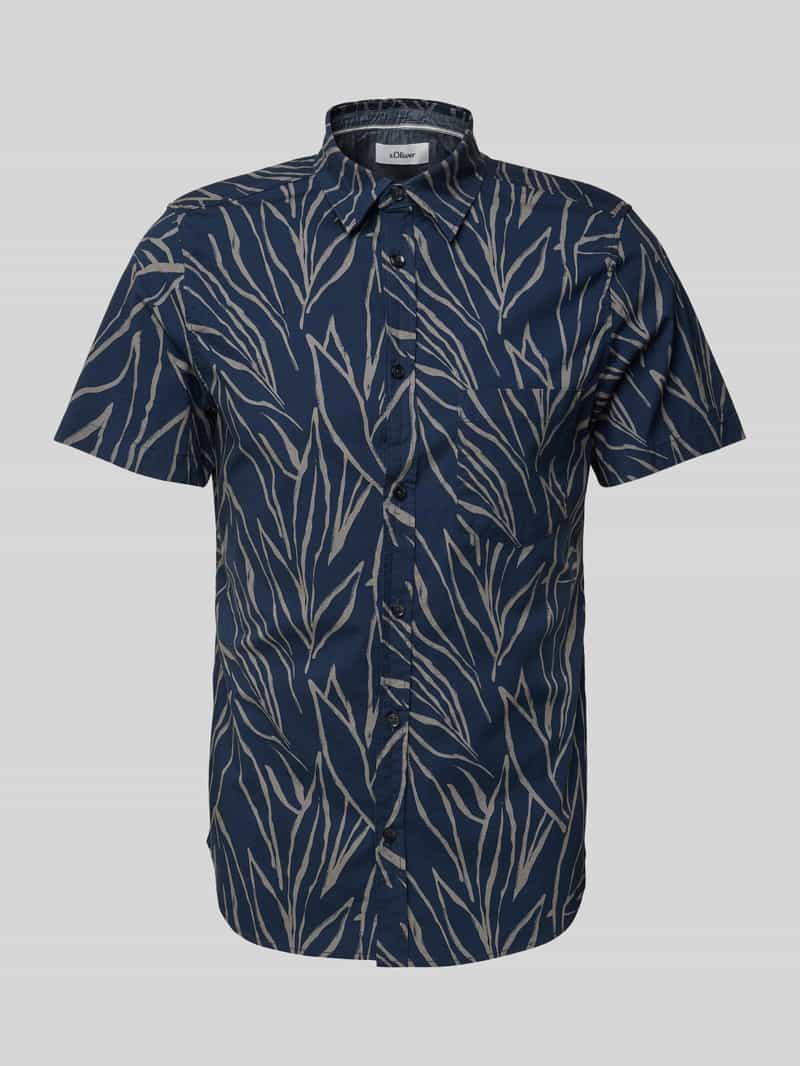 s.Oliver RED LABEL Slim fit overhemd met korte mouwen van katoenmix