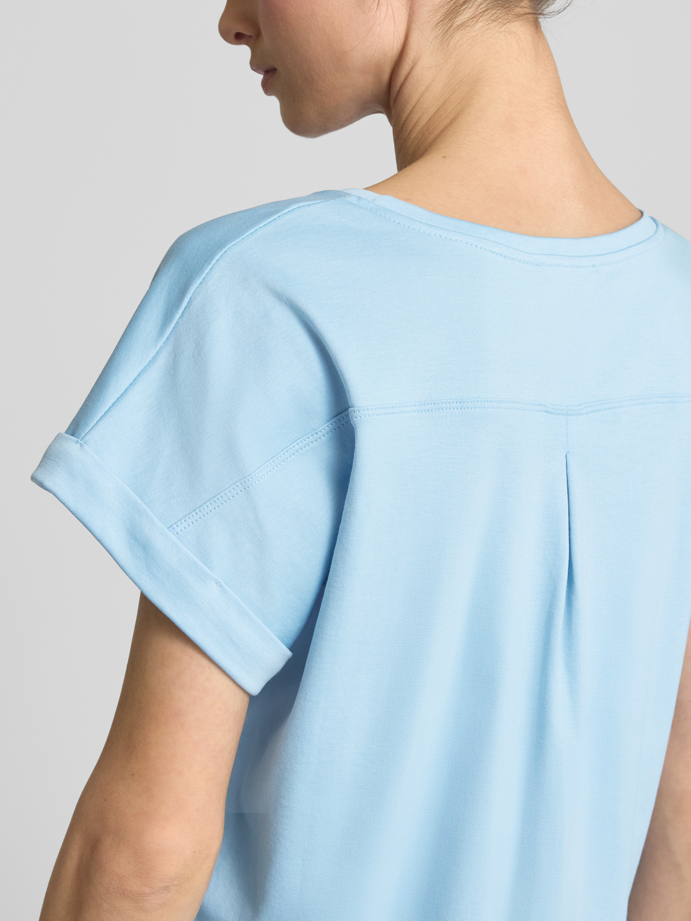 monari T-shirt met geribde ronde hals
