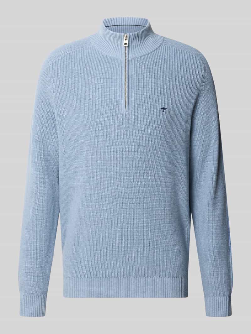 FYNCH-HATTON Regular fit gebreide pullover van puur katoen met schipperskraag