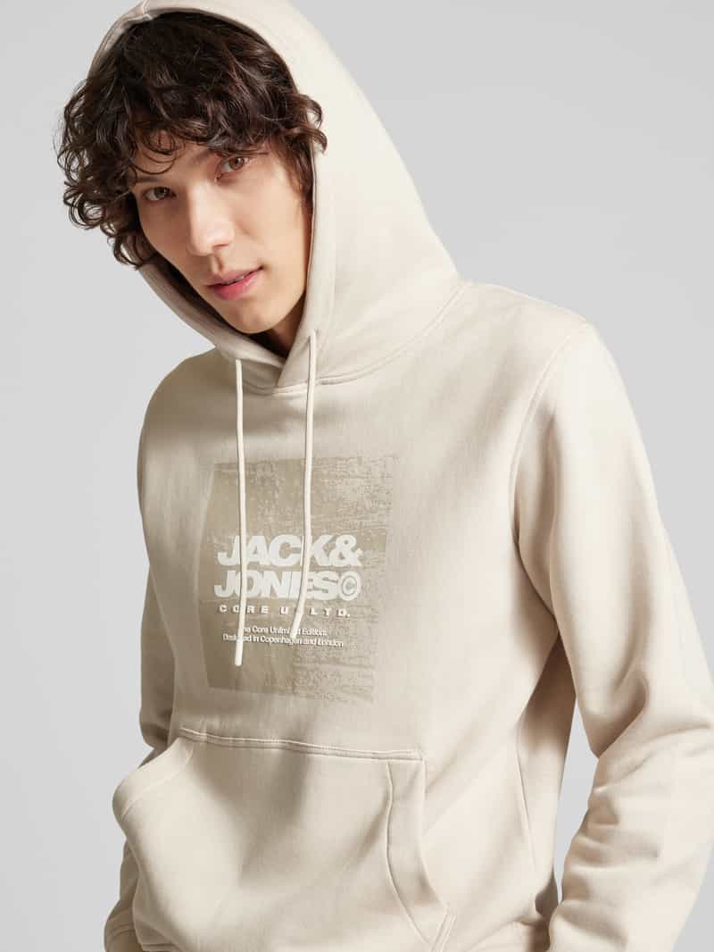 jack & jones Comfort fit hoodie van katoenmix met rubberen print model 'AERO'
