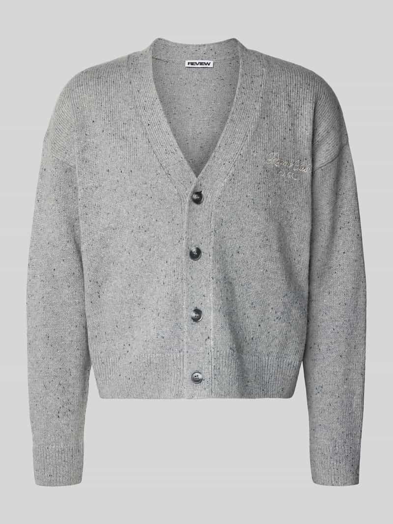 REVIEW Gebreid jack met V-hals en labelstitching