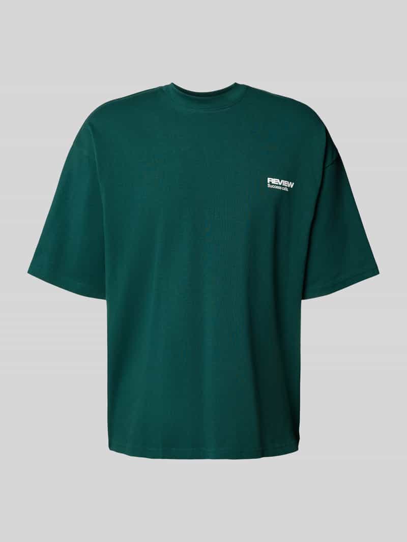 T-shirt met geribde ronde hals