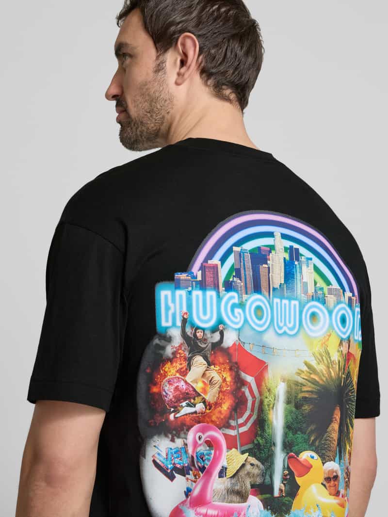 HUGO T-shirt met labelprint model 'Duwood'