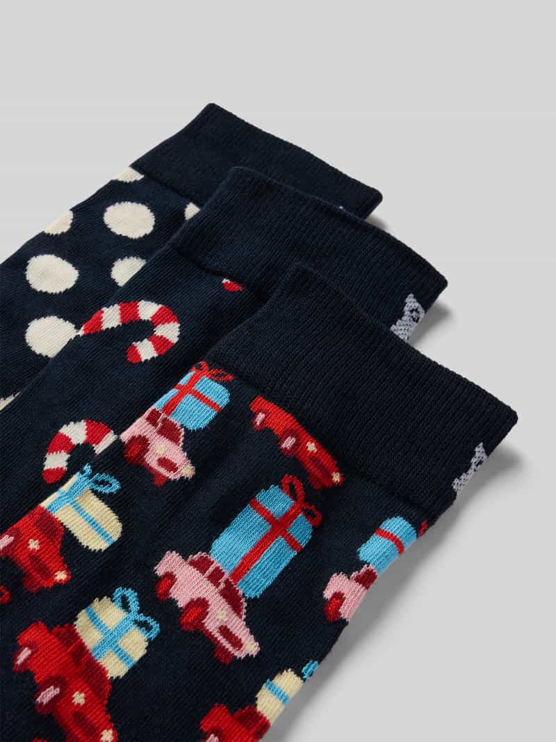 Happy Socks Sokken in een set van 3 paar model 'Holiday Navy Gift Set'