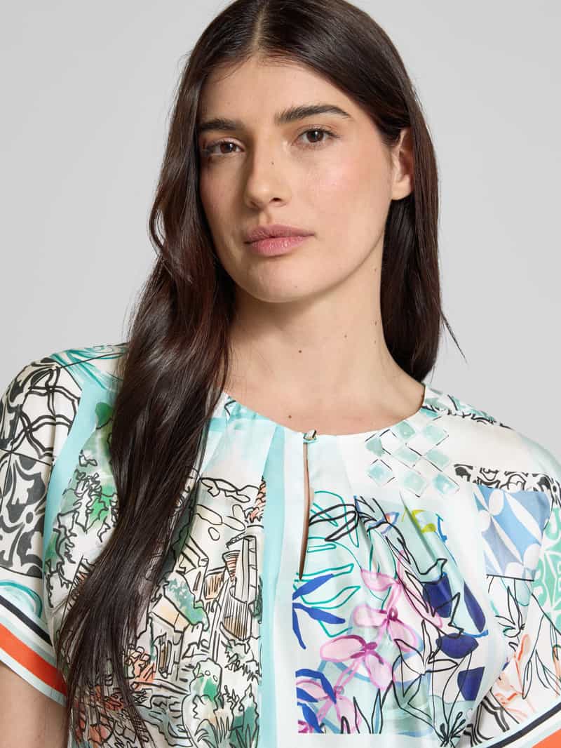 Marc Cain Regular fit zijden blouseshirt met druppelvormige hals