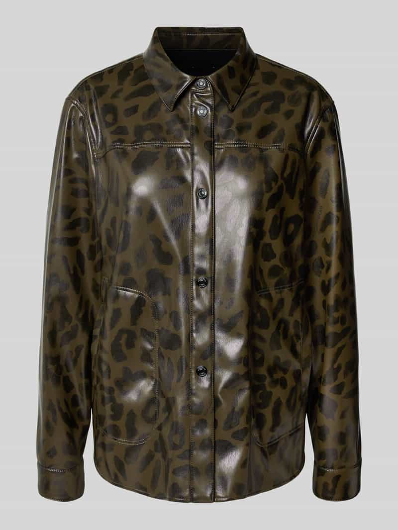 Marc Cain Jack in leerlook met platte kraag en steekzakken