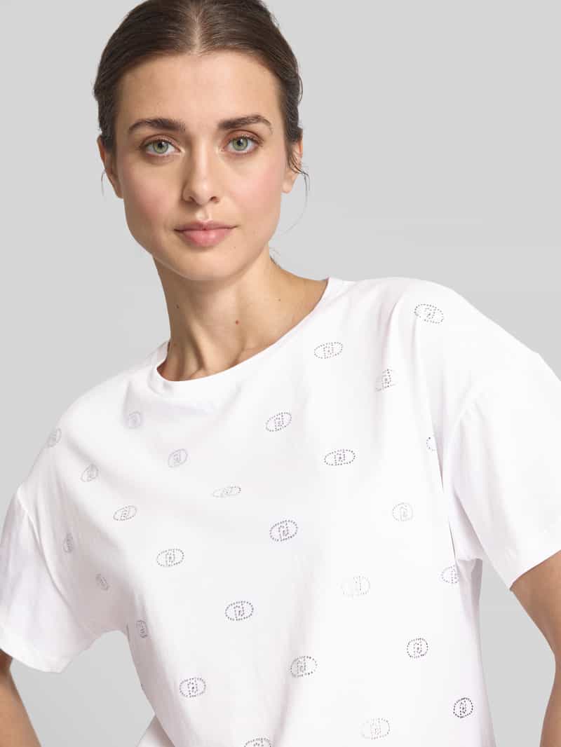 Liu Jo White T-shirt met geribde ronde hals