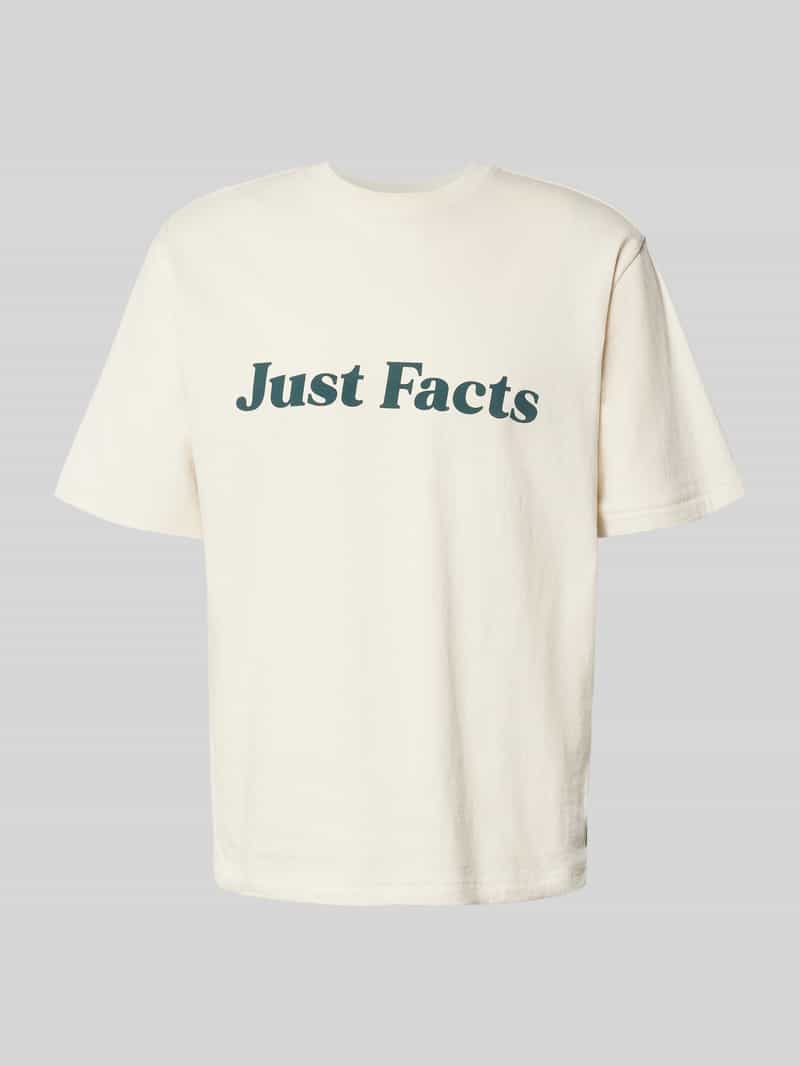 T-shirt met geribde ronde hals