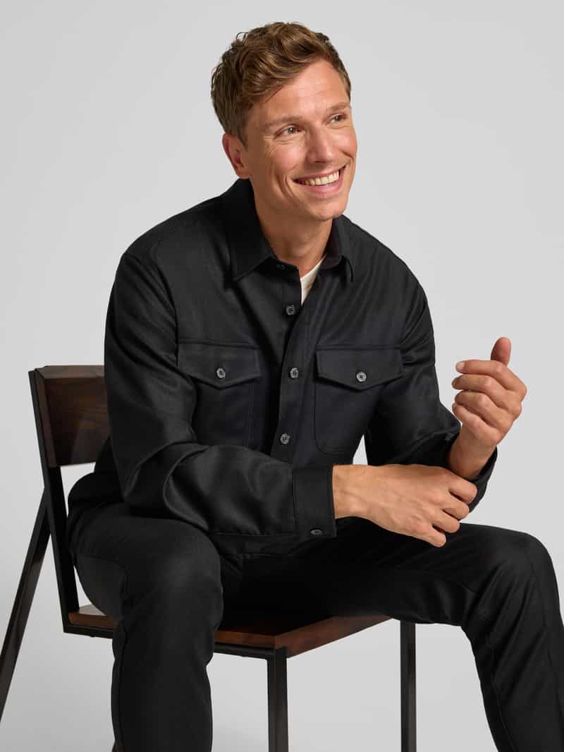Cruna Regular fit overshirt van scheerwol met klepzakken