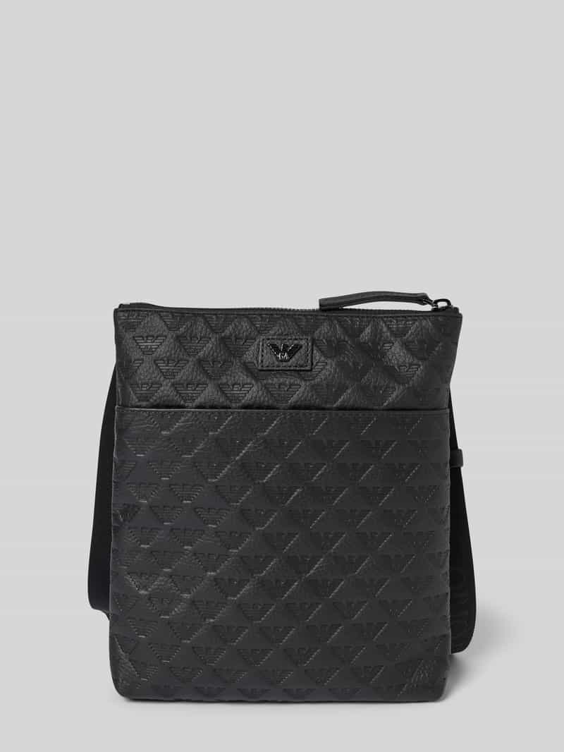 Emporio Armani Leren schoudertas met label- en structuurmotief