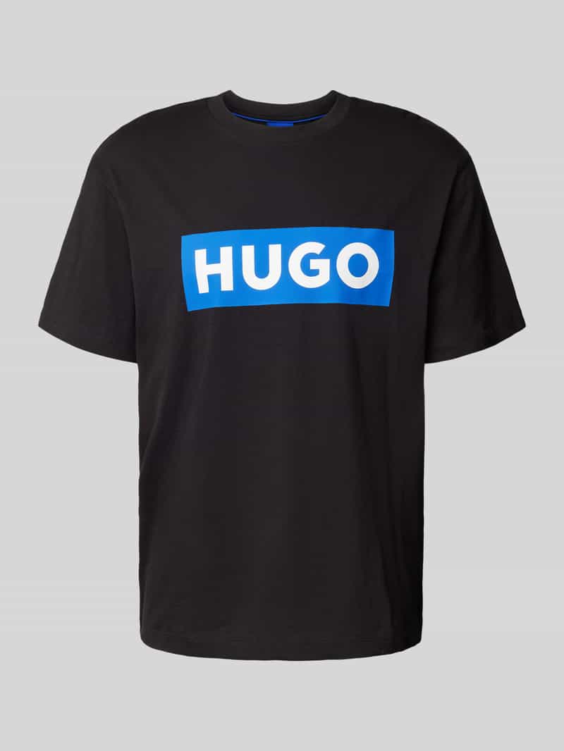 Hugo Blue T-shirt met labelprint model 'Nico'