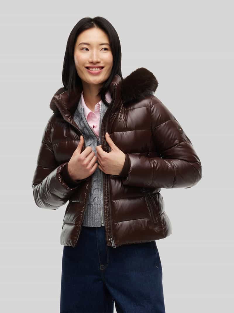 Tommy Hilfiger Regular fit buffer jacket met afneembare bontcapuchon