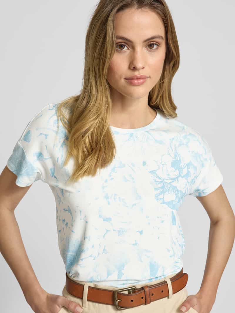 monari T-shirt met geribde ronde hals