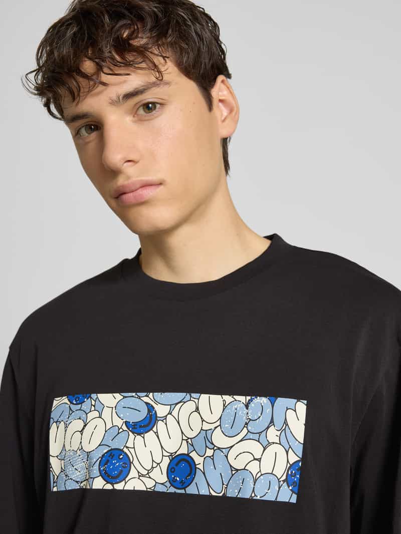 Hugo Blue T-shirt met motiefprint model 'Nurix'