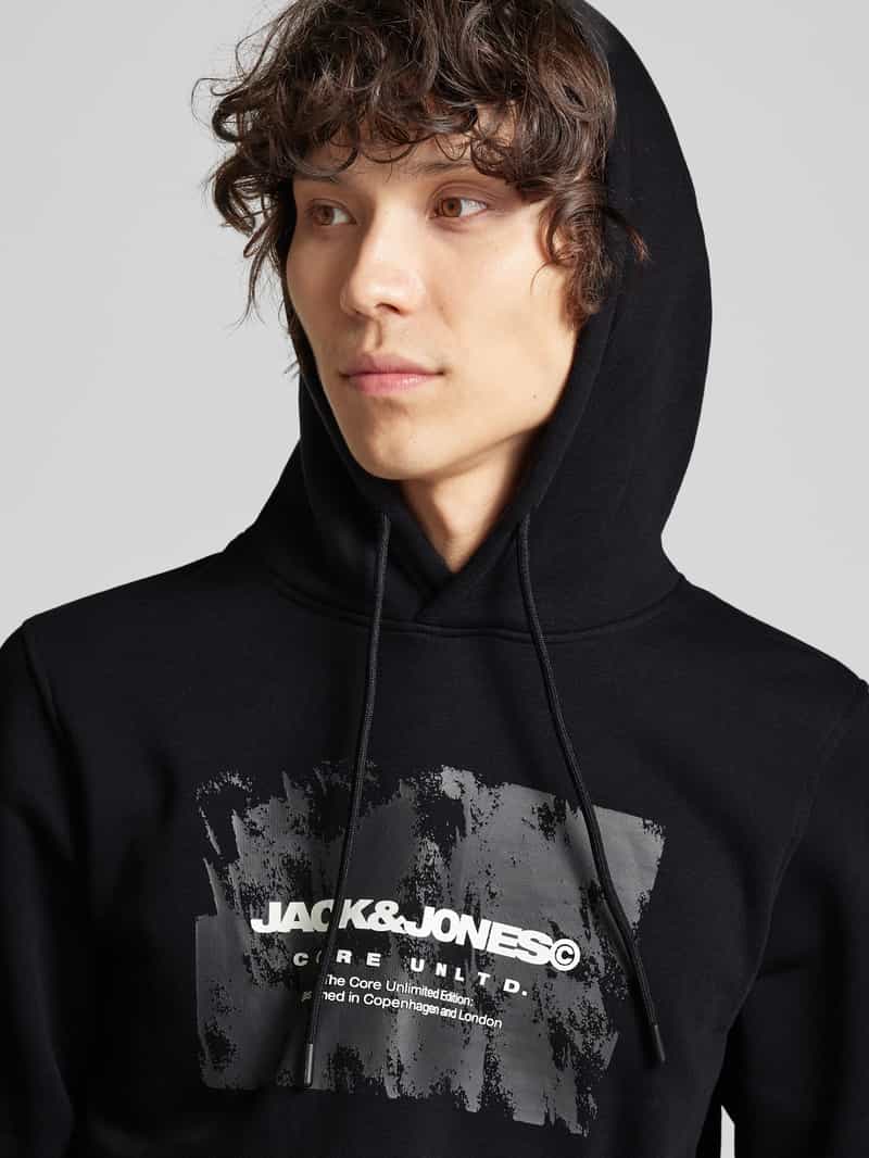jack & jones Comfort fit hoodie van katoenmix met rubberen print model 'AERO'