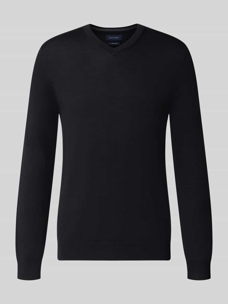 Christian Berg Men Gebreide pullover van wolmix met v-hals
