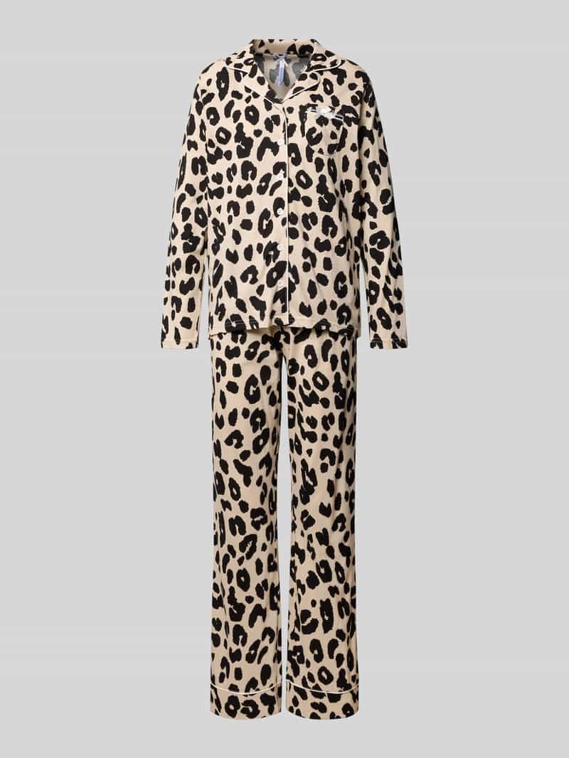 LOUIS & LOUISA Relaxed fit pyjama met reverskraag model 'Schmusekatze'