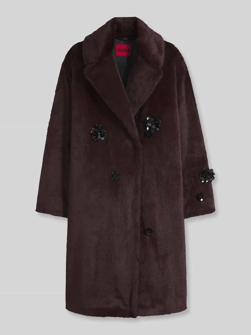 HUGO oversized lange jas van polyester in imitatiebontlook met paillettendetails