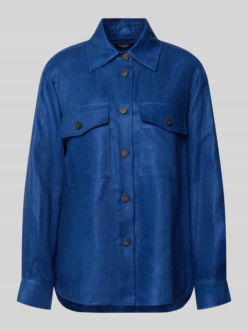 Weekend Max Mara Ausgestellte Hemdjacke aus reinem Leinen Modell 'POMPOSA' in Bleu, Größe 36 207343436