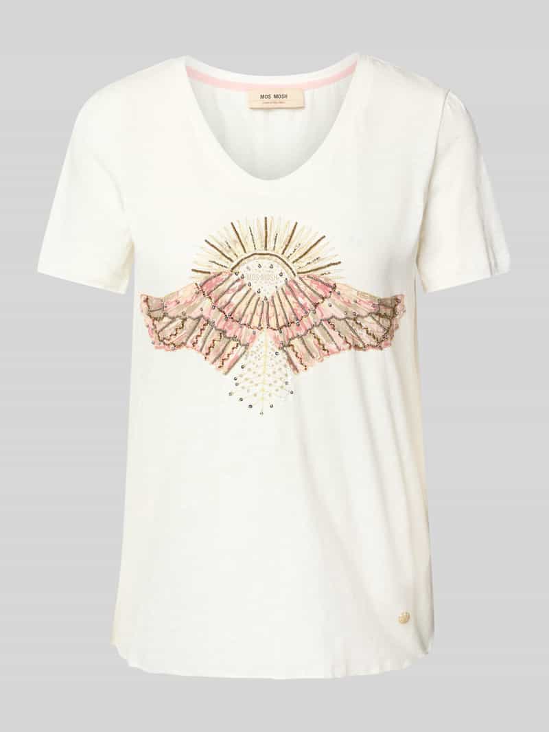 MOS MOSH T-shirt met geribde V-hals model 'Nadine'