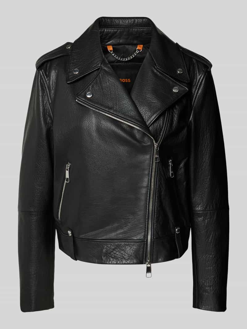 Boss Orange Regular fit leren jack van generfd runderleer