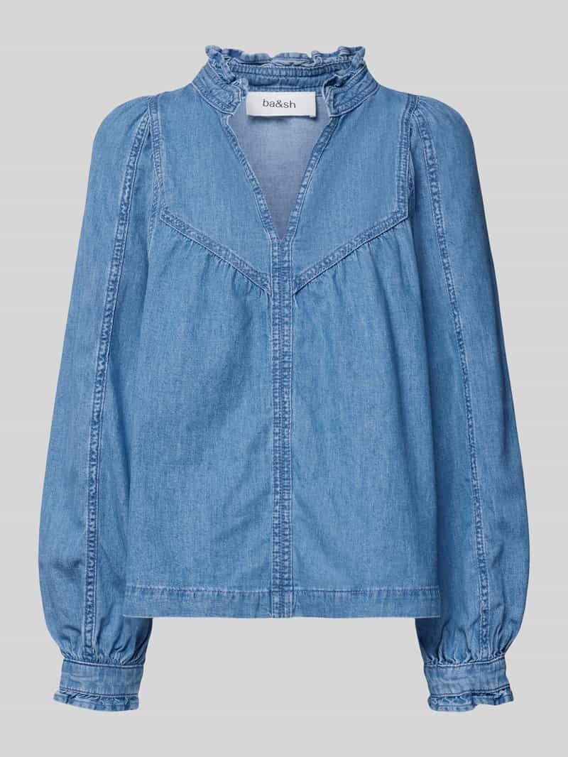 Bash Jeansblouse met V-hals en ruches model 'LAY'