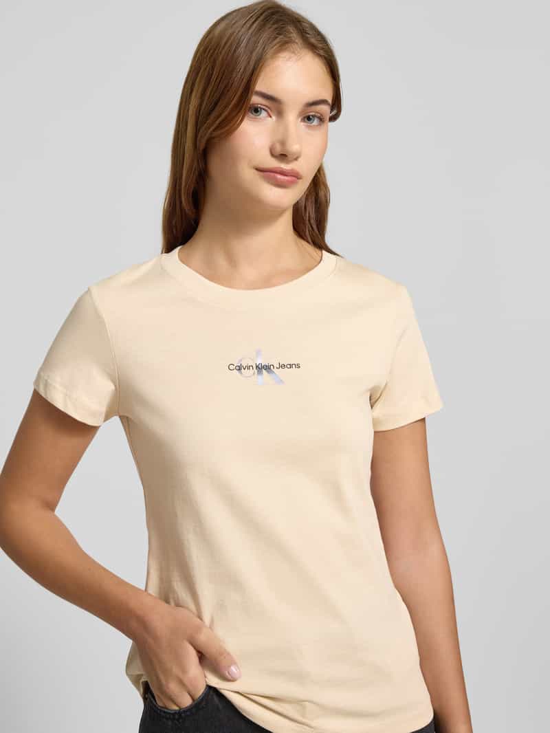 Calvin Klein Jeans T-shirt met labelprint en geribde ronde hals