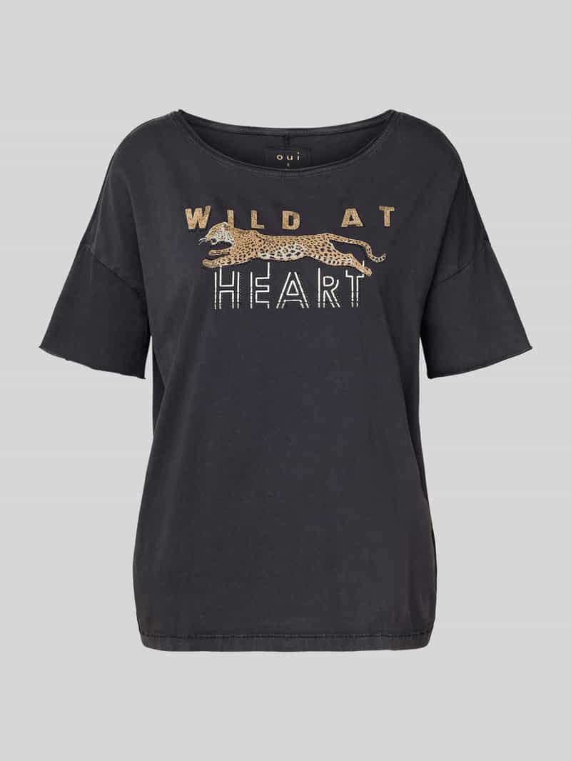 Oui Relaxed fit T-shirt van puur katoen met motiefprint