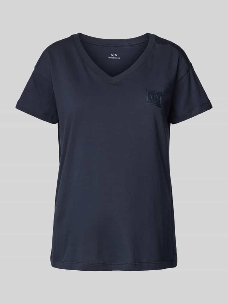 Armani Exchange T-shirt met geribde V-hals