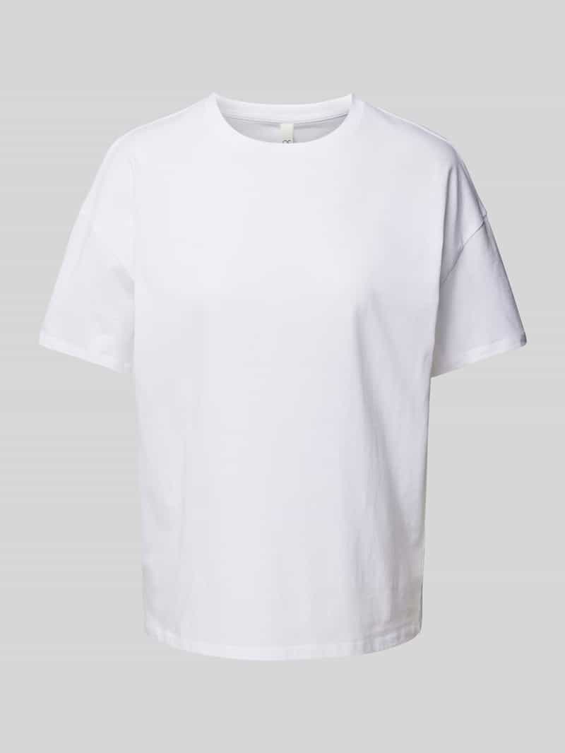QS T-shirt met geribde ronde hals