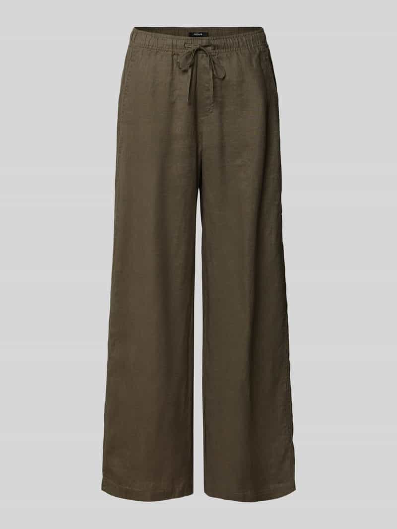 Opus Wide leg linnen broek met elastische band model 'Mileni'