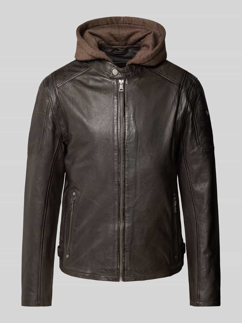 Leren jack met afneembare Capuchon Model 'Rylo'