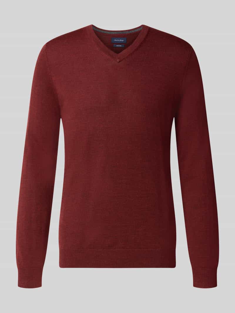 Christian Berg Men Gebreide pullover van wolmix met v-hals