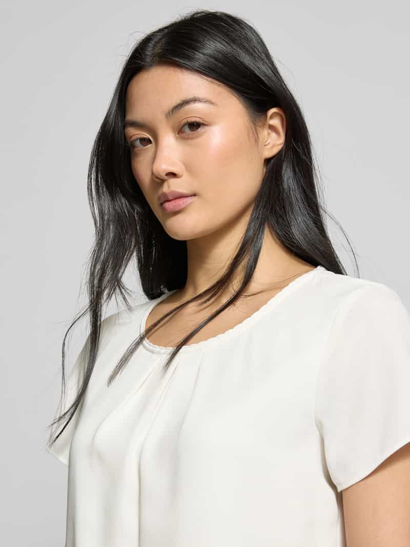 s.Oliver BLACK LABEL Regular fit blouse met korte mouwen van crêpe met sierrand