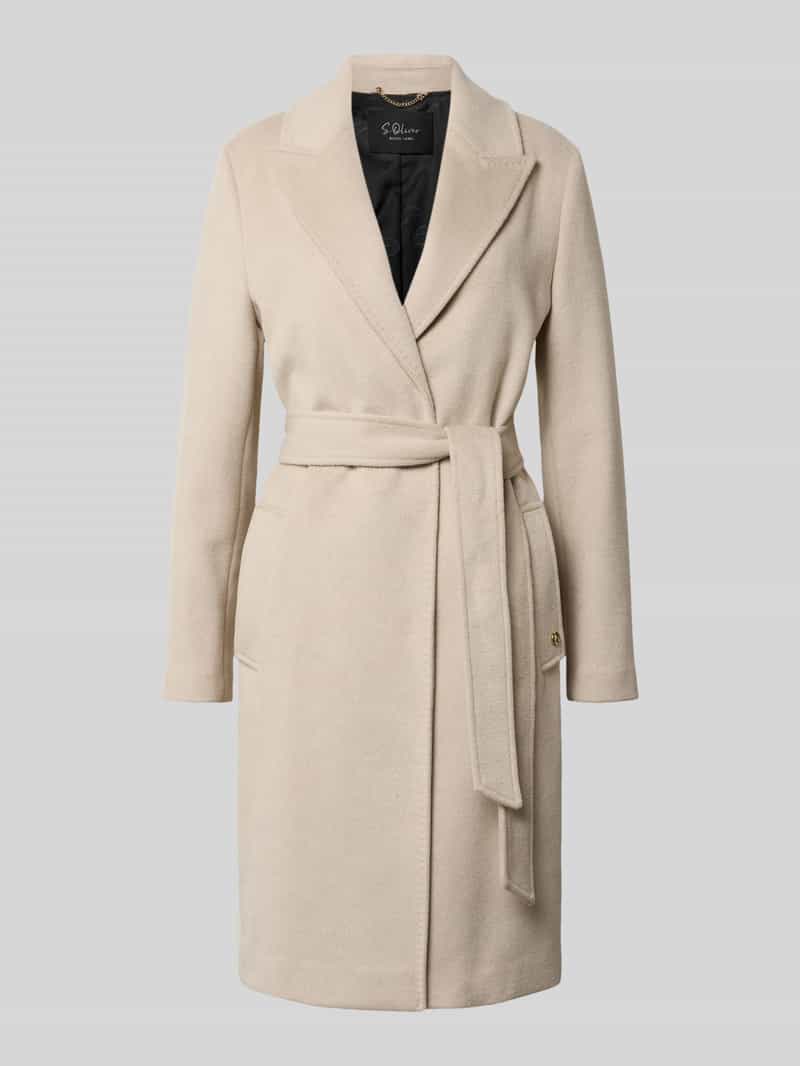 s.Oliver BLACK LABEL Regular fit lange wollen jas met tailleriem om te strikken