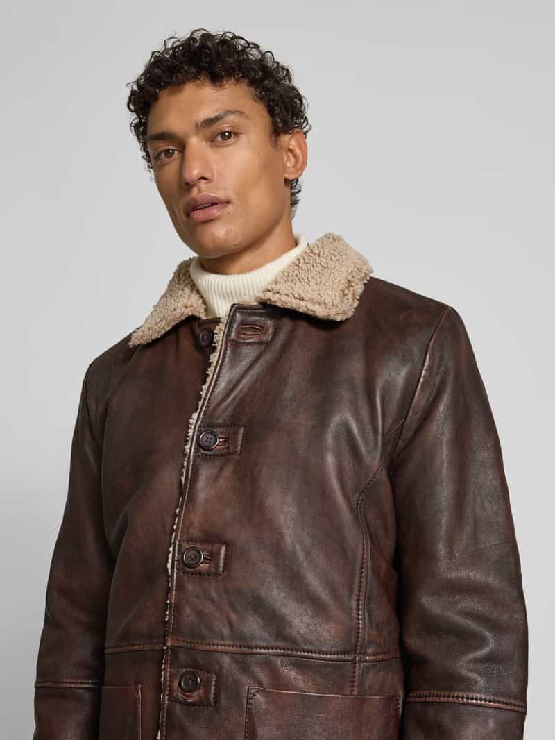 gipsy Regular fit lange jas in leerlook model 'Gris'