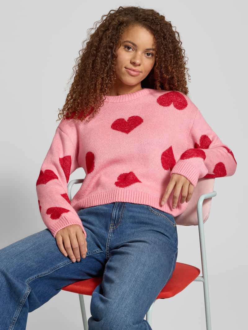 Only Comfort fit gebreide pullover met hart-intarsia model 'HAPPIE'