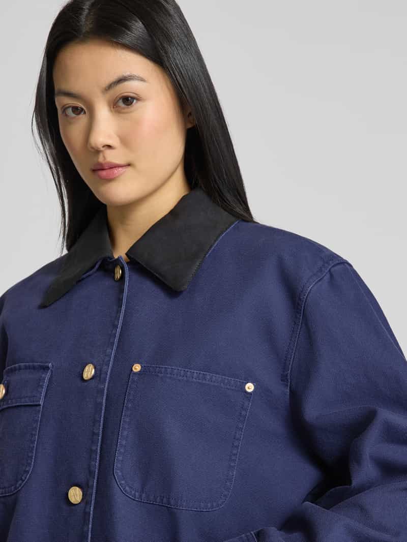 Marc O'Polo Relaxed fit canvas jack van puur katoen in worker-stijl met afneembare kraag