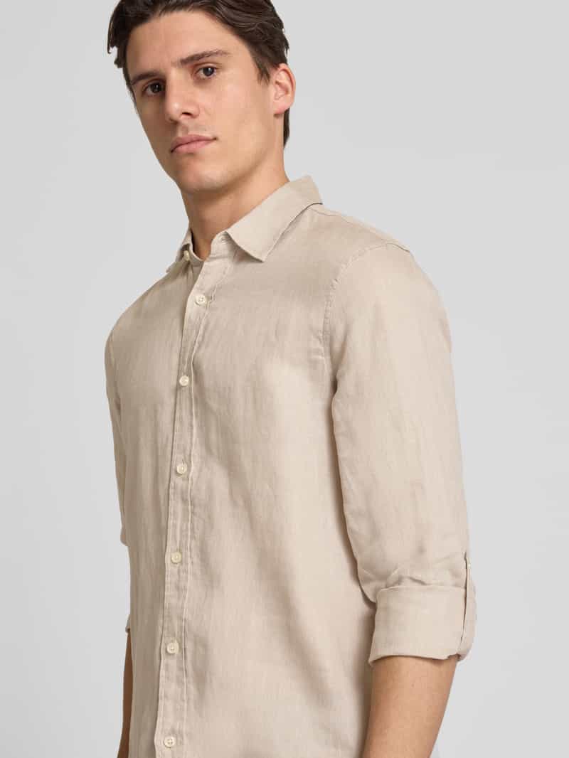 Scotch & Soda Regular fit linnen overhemd met kentkraag