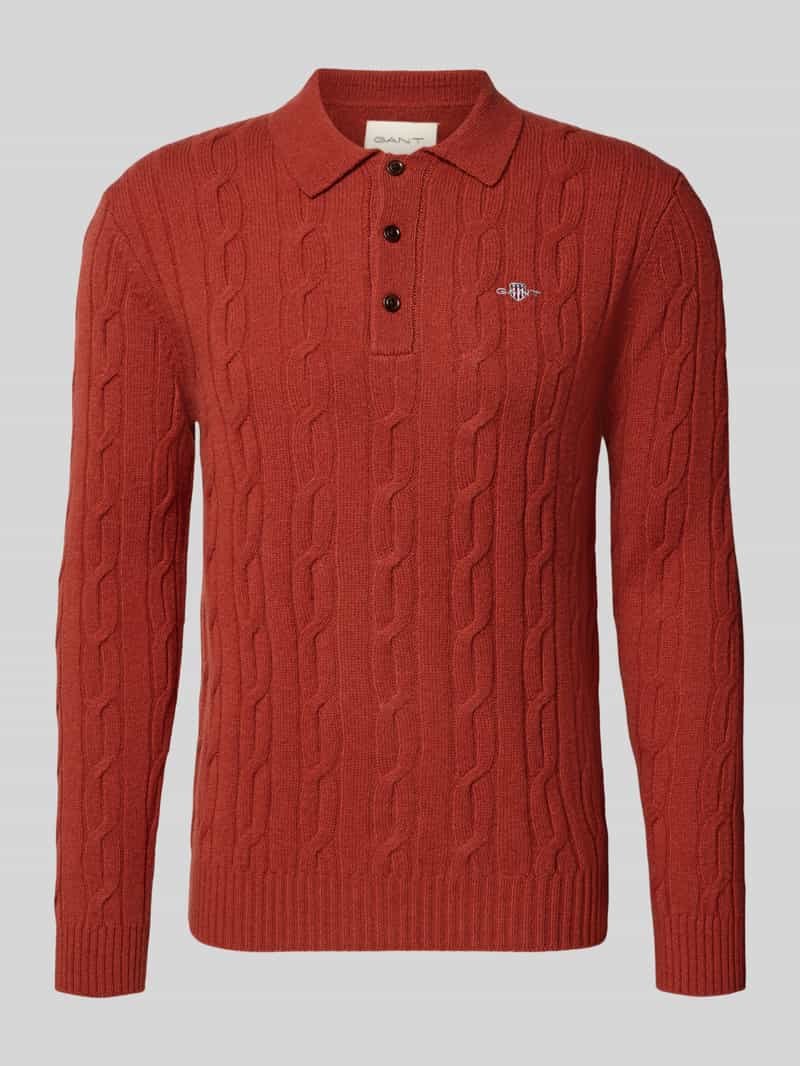 Gant Slim fit shirt met lange mouwen van zuivere wol model 'Cable'
