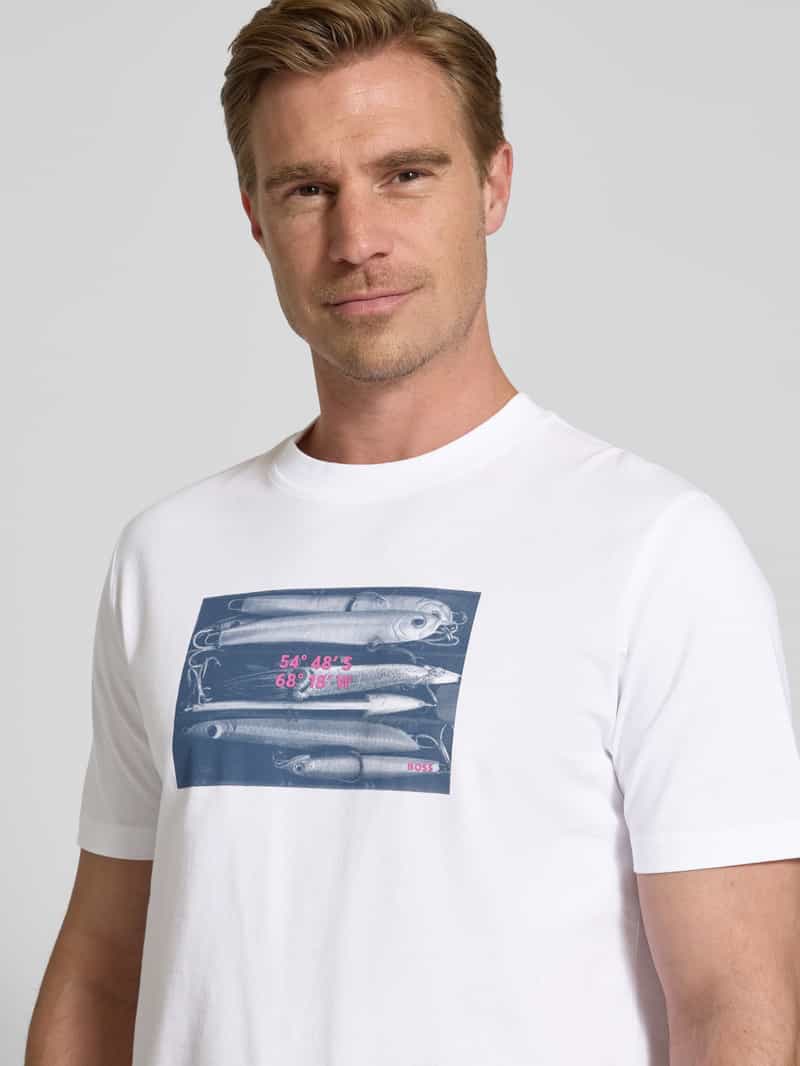 Boss Orange T-shirt met motief- en labelprint model 'Dune'