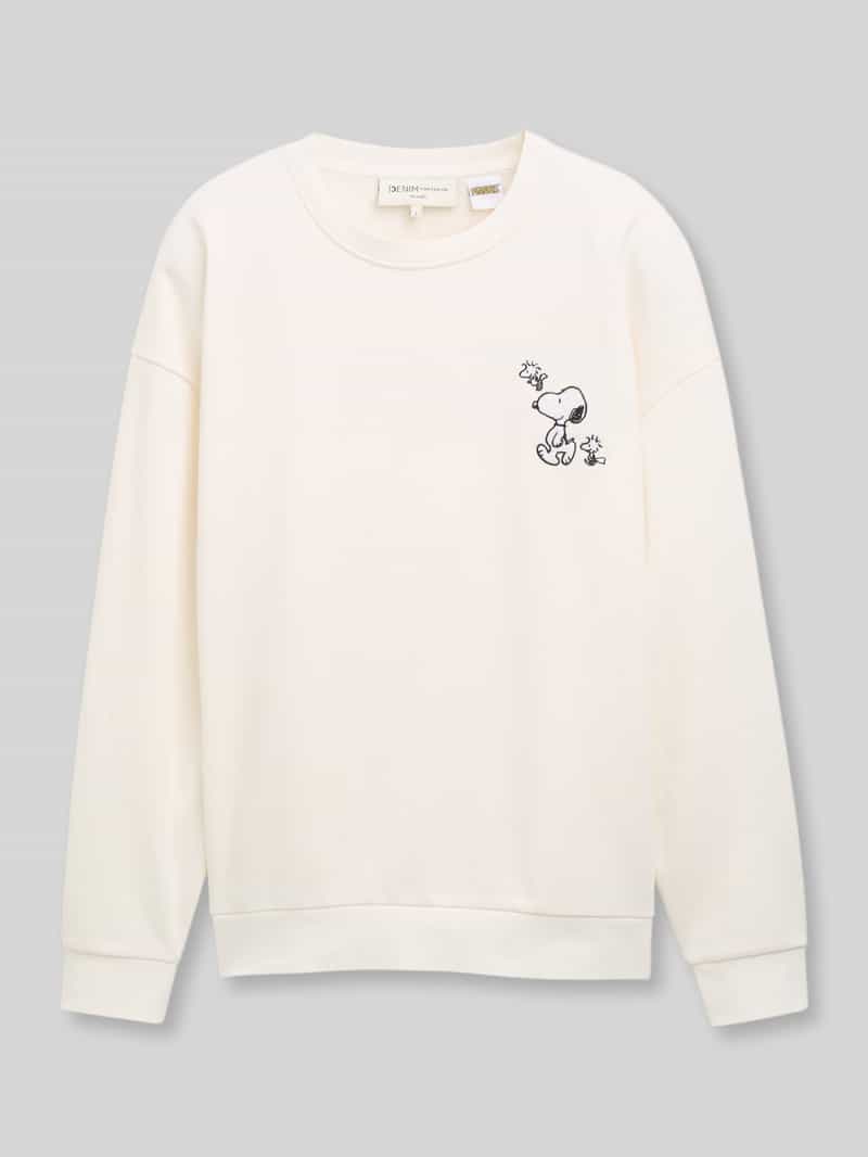 Tom Tailor Denim relaxed fit sweatshirt met peanuts-borduursel aan de voorkant