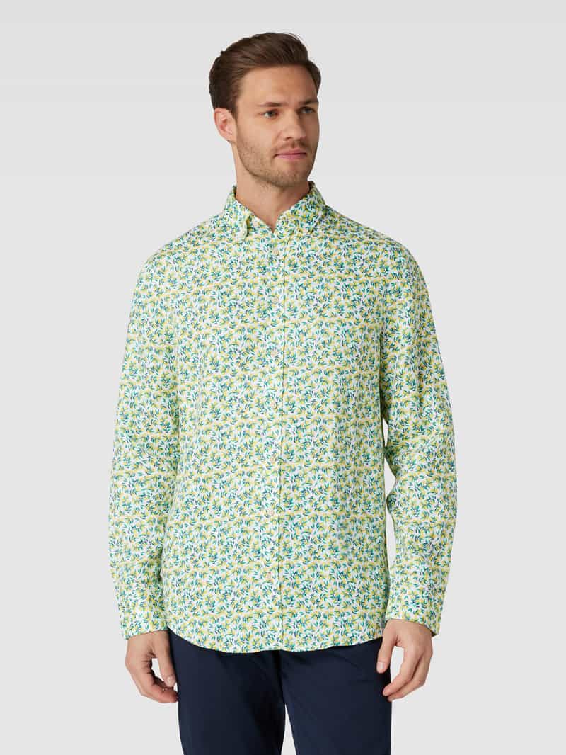 Regular fit linnen overhemd met all-over motief Christian Berg Men