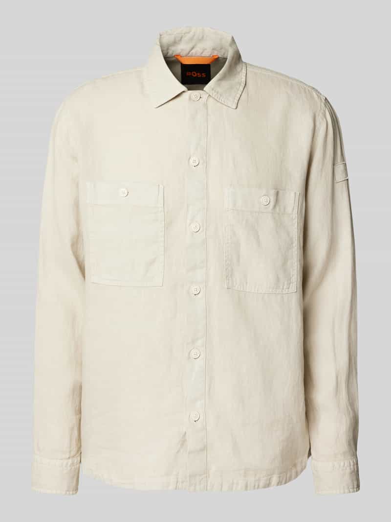 Boss Orange Regular fit linnen overhemdjack met borstzakken model 'Locky'